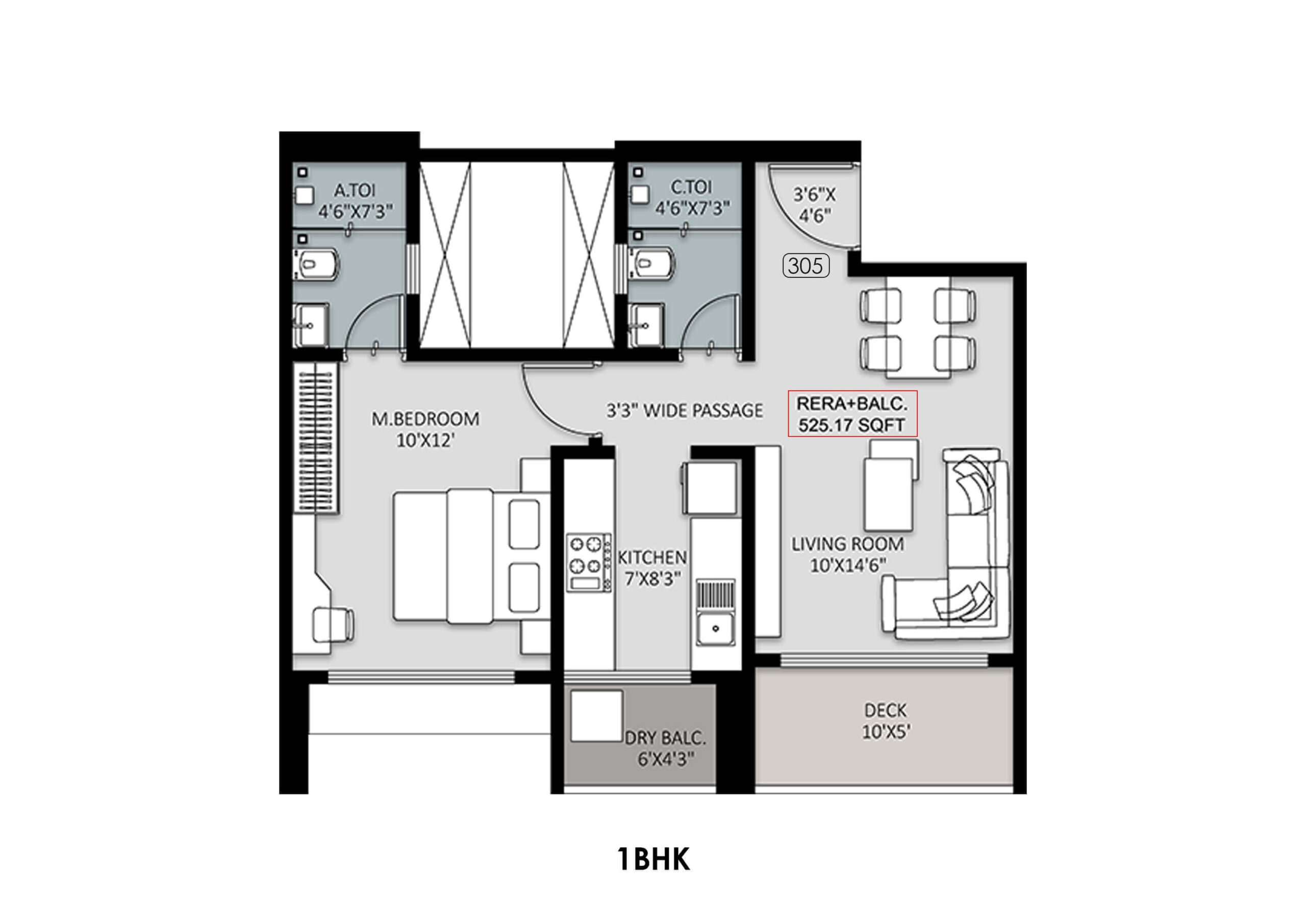1 BHK Floor Plan