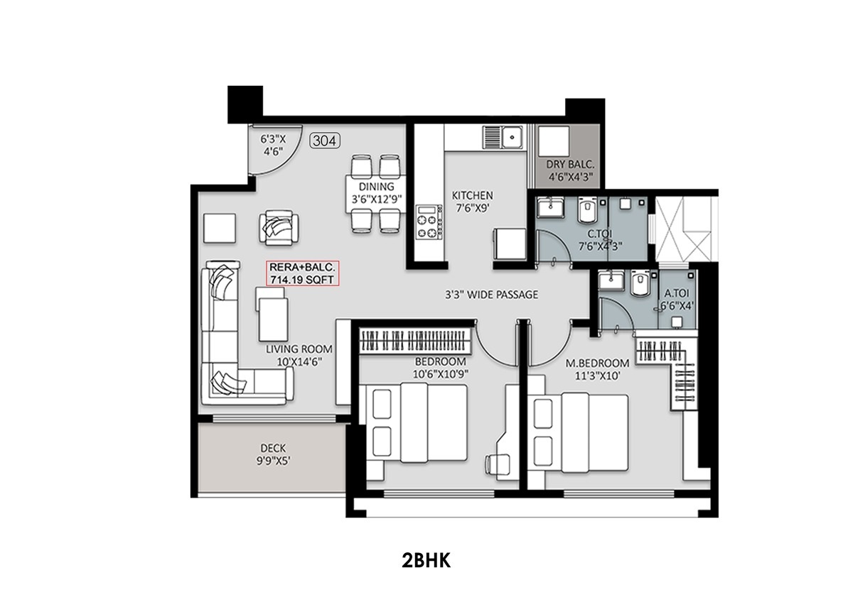 2 BHK Floor Plan
